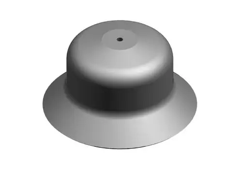 Bosch Zünddüse mit gewölbter Form und zentralem Loch, aus einem grauen Material gefertigt, auf hellem Hintergrund dargestellt.